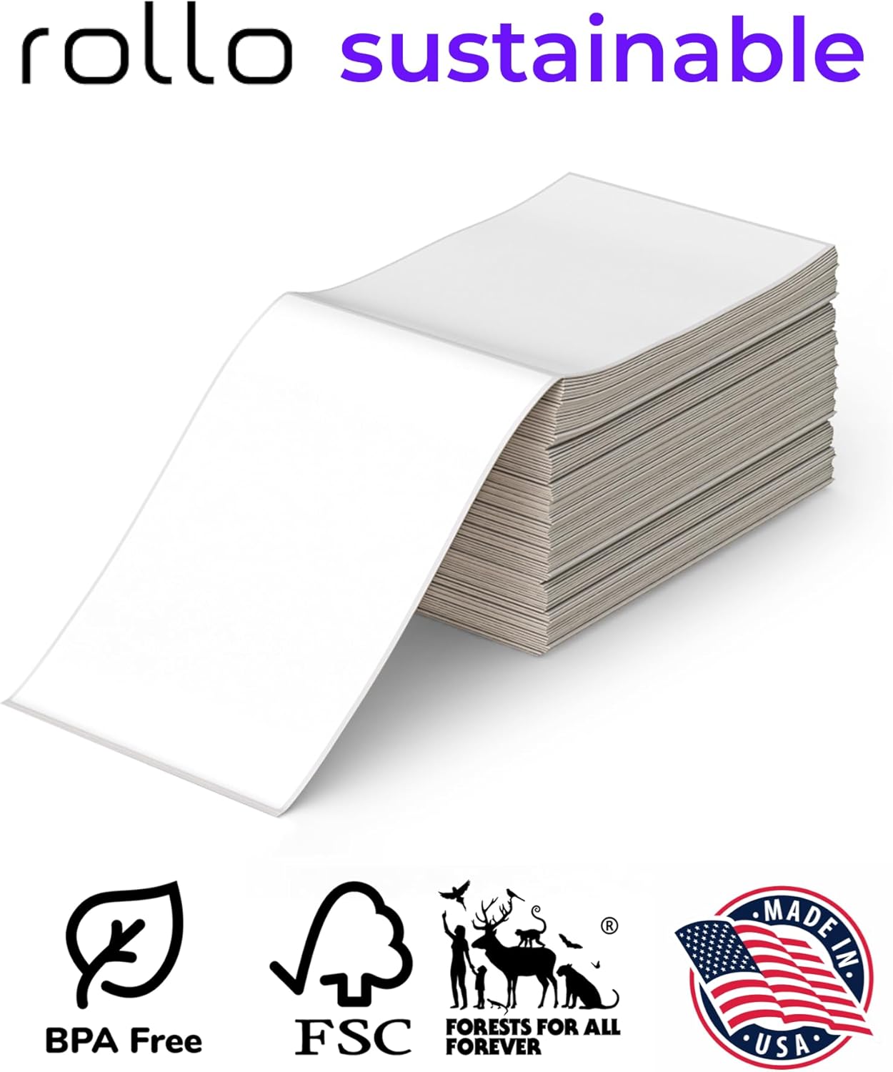 Rollo Direct Thermal Shipping Labels - Pack of 500 4x6 Thermal Labels Fanfold - Perforated and Strong Adhesive (Commercial Grade)