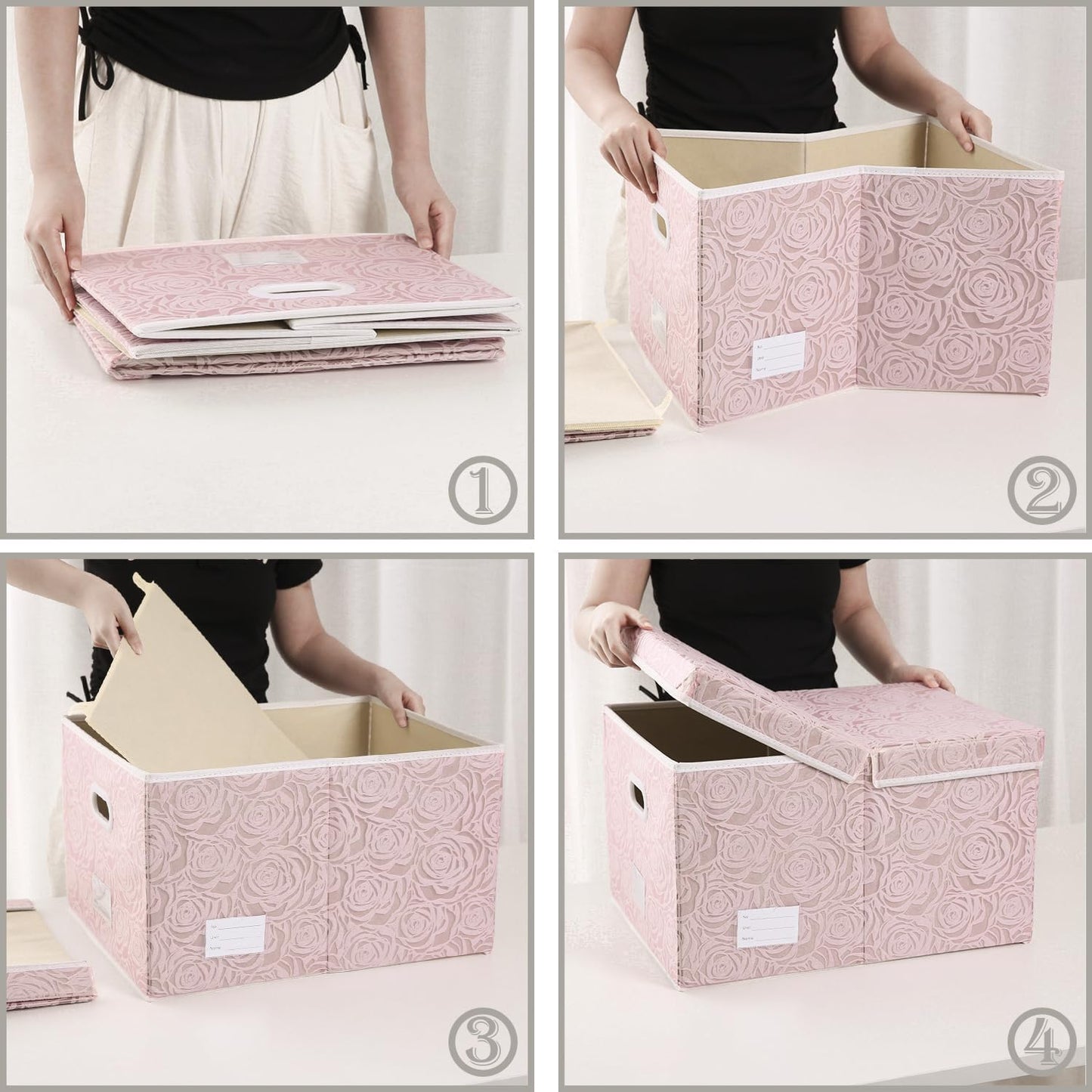 PRANDOM Jumbo Collapsible Storage Boxes with Lids Fabric Decorative Storage Bins Cubes Organizer Baskets with Cover Handles Divider for Bedroom Closet Living Room 23.2x15.7x11.6 Inch 3 Pack