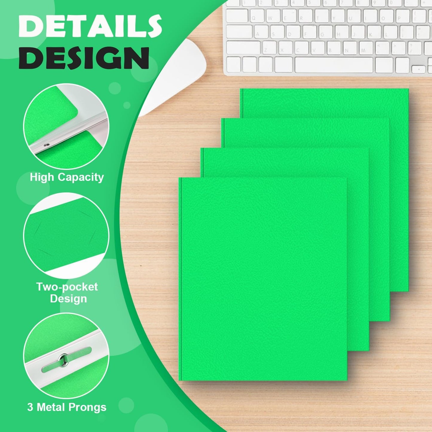 Folders with Pockets,IntoJoy 50 Pack Two Pocket Folders Business Card Holder Paper Folders with Prongs for School Office Filing Cabinet Resume Portfolio (Green)