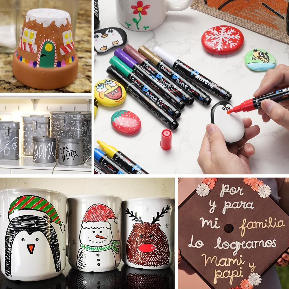 Overseas Yellow Paint Pens Paint Markers - Permanent Acrylic Markers 12 Pack, Water-Based, Quick Dry, Waterproof Marker Pen for Rock, Wood, Plastic, Metal, Canvas, Glass, Mugs. Medium Tip