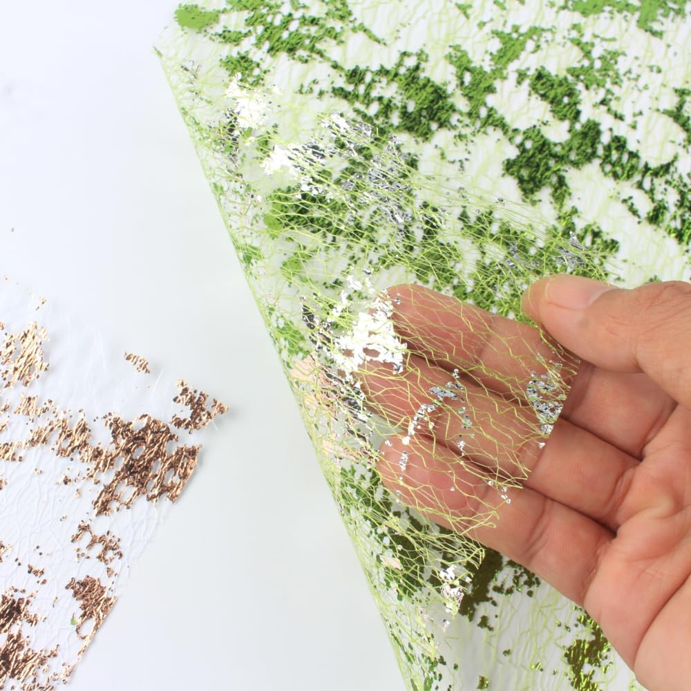 A5 & A4 Size Colorful Foil Textured Fabric Art Paper Scrapbooking Decorative, 20 Sheets Sparkle Metallic Lace Mesh for Crafts, Junk Journaling Supplies, Card Making, Collage