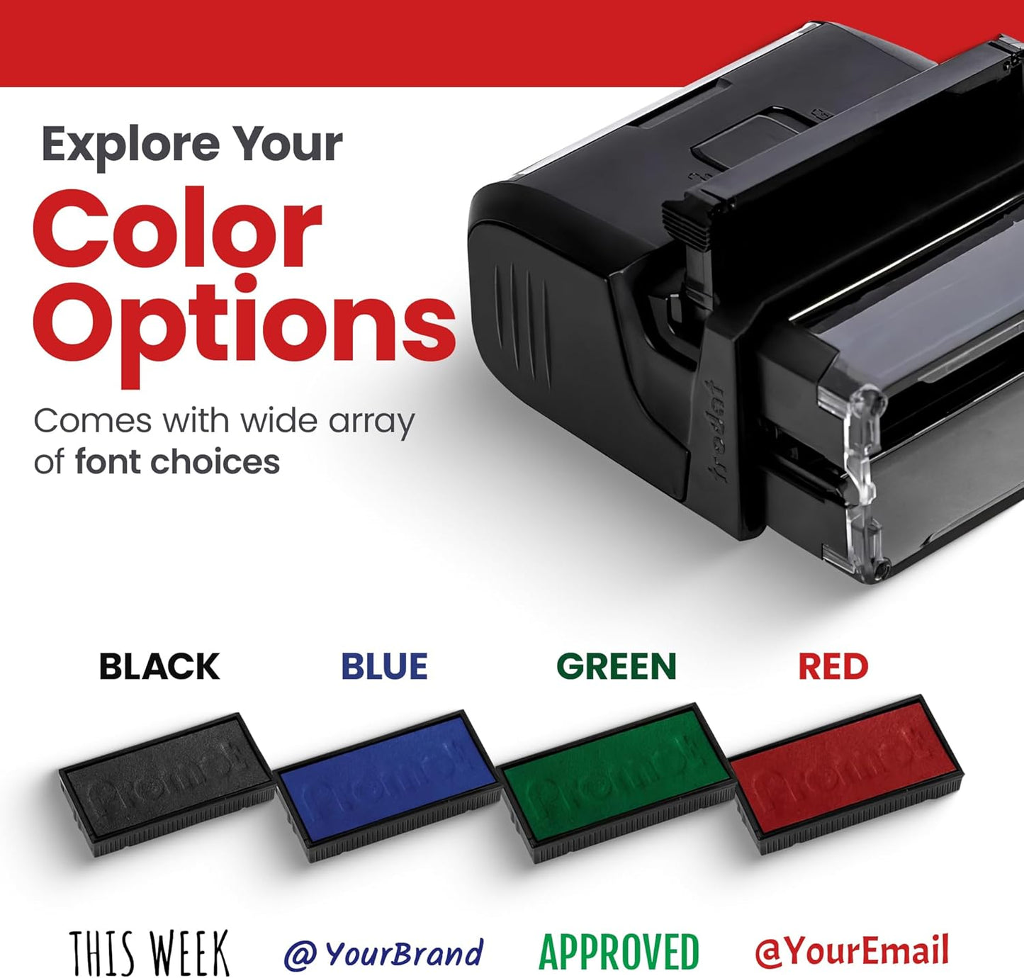 Promot Self Inking 1 Line Custom Stamp - Personalized Name Stamp for Office, Teacher, Address & Business Label Stamp - Choose Font, Ink Color, Pad, for Personal & Professional Use - Small