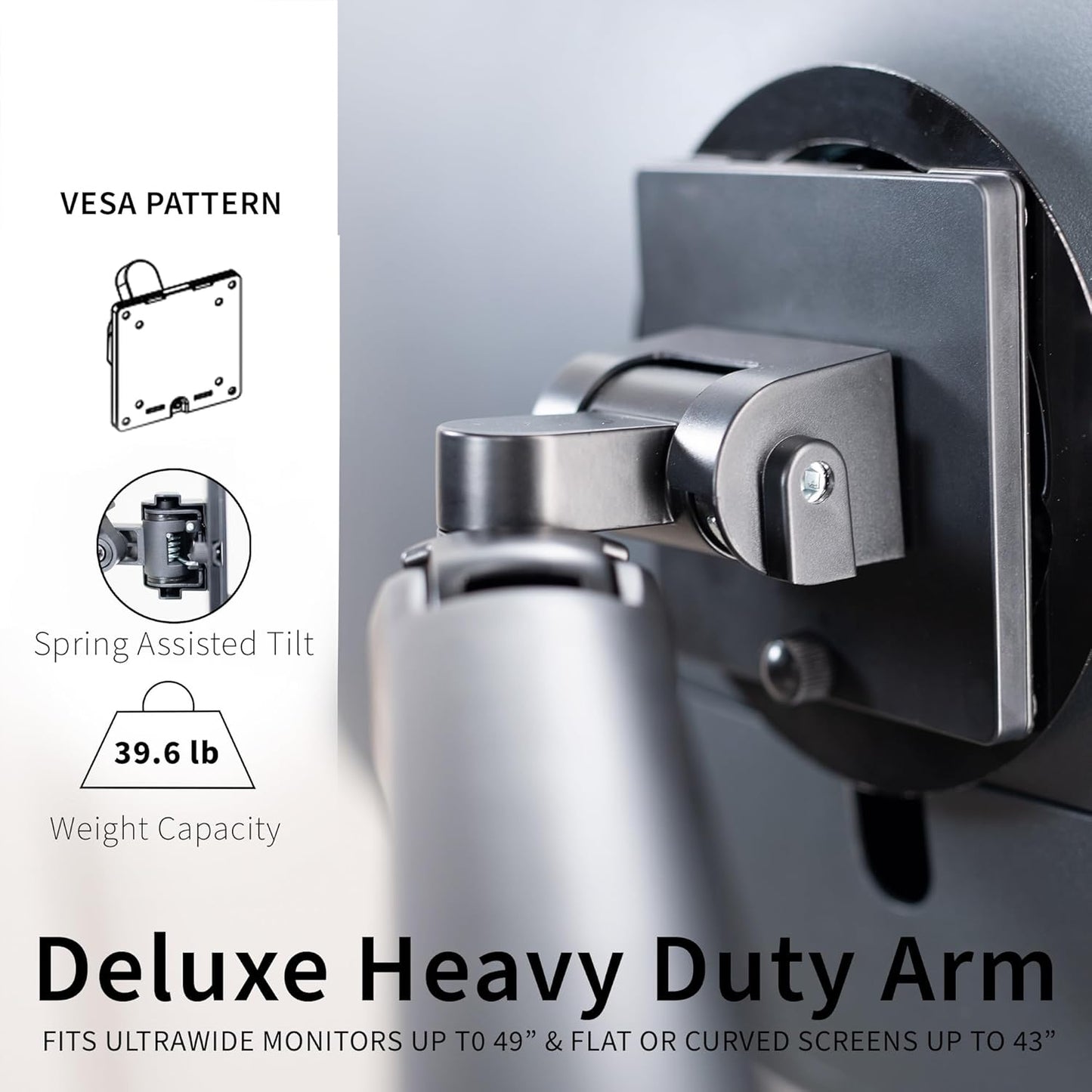 VIVO Aluminum Ultrawide Monitor Stand, Classic + USB, Fits up to 49 inch Screens, Single Articulating Pneumatic Arm, USB Ports, C-Clamp and Grommet Desk Mount, Max VESA 200x100, Black, STAND-V100HU