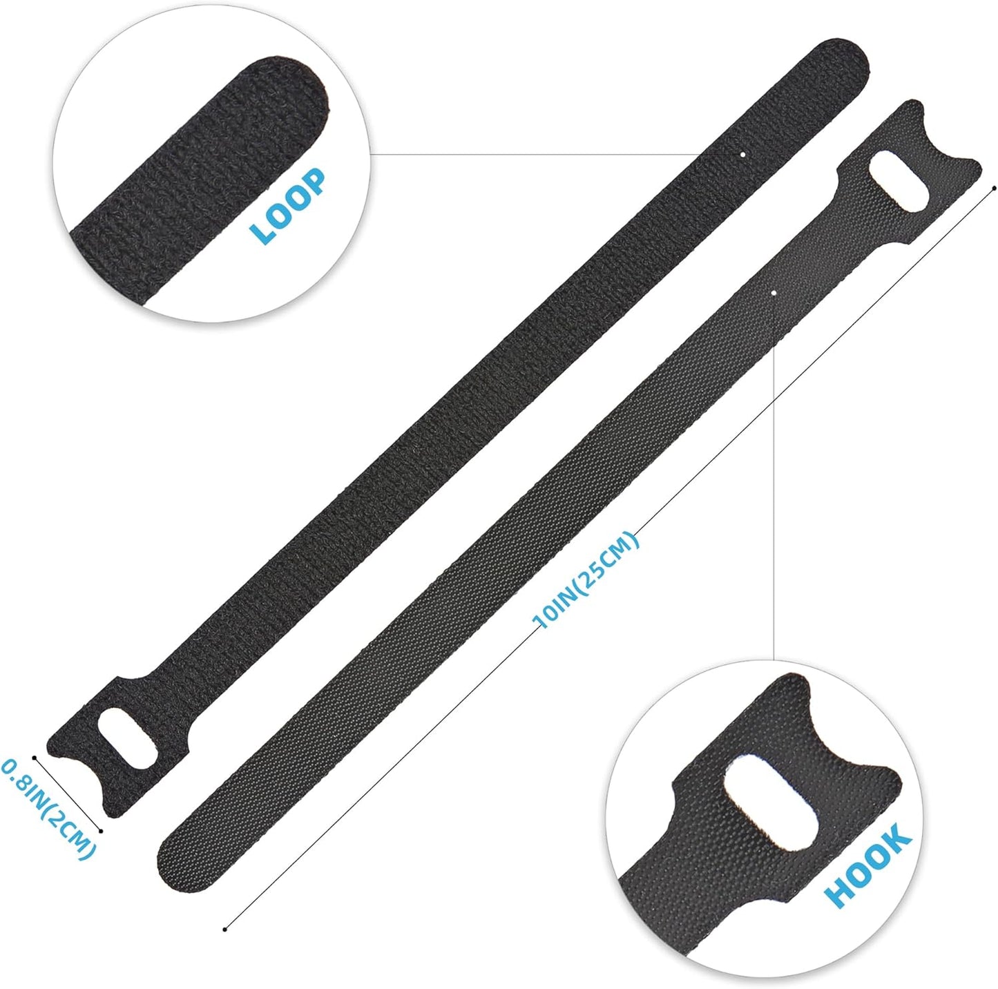 50 Pcs 10-Inch Heavy-Duty Self-Fastening Cable Ties - Durable, Reusable Straps for Wire Organization, Ideal for Home, Office, Garage, and Outdoor Use