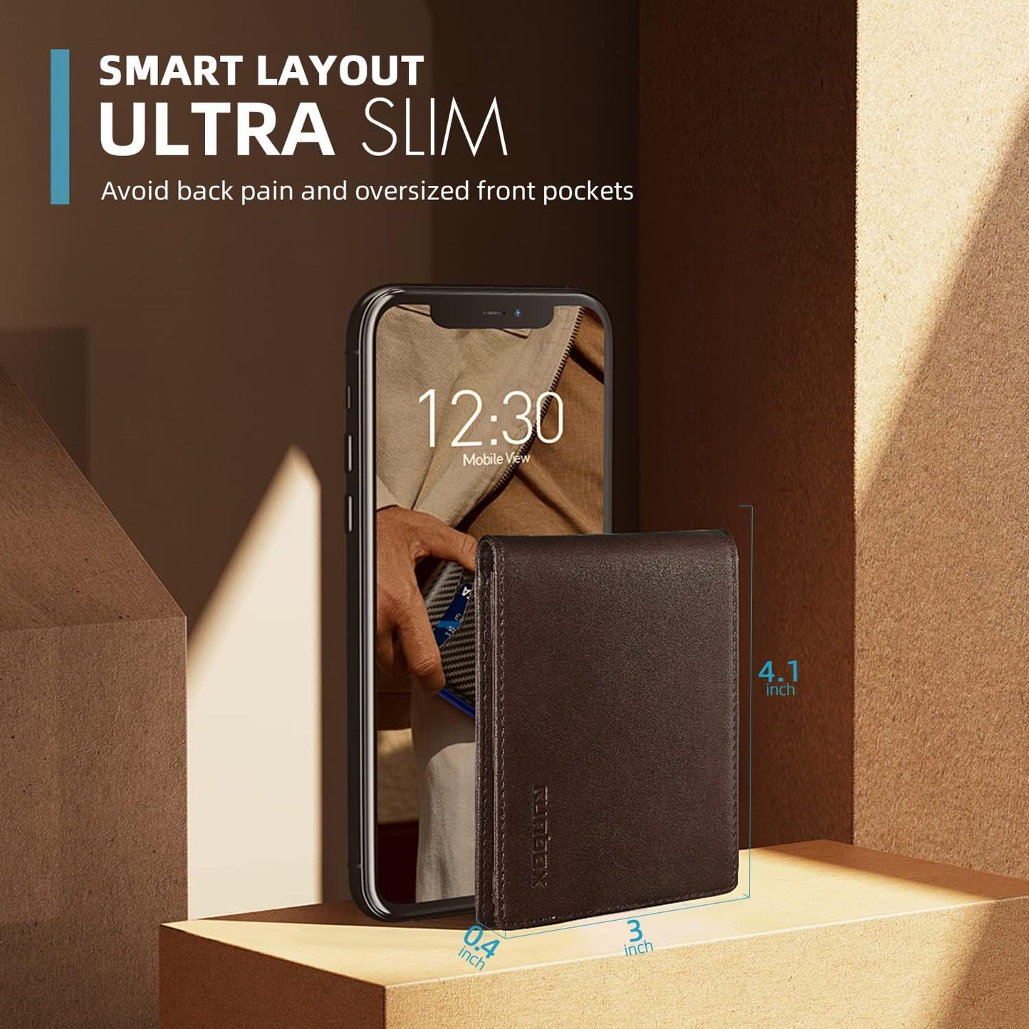 RUNBOX Wallet for Men Slim Rfid Leather 2 ID Window With Gift Box