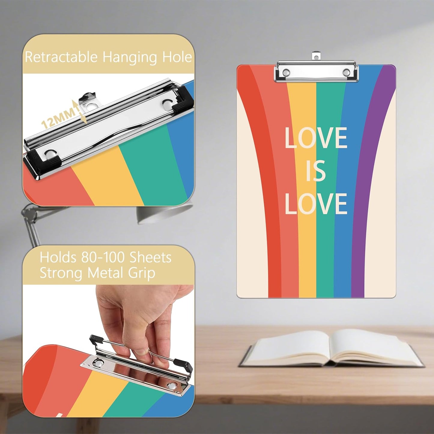 Rainbow Autism Plastic Clipboards,Decorative Plastic Acrylic Clipboard for Teacher Social Worker Students Office Supplies 8 * 12