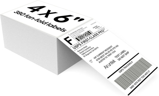 4x6 Thermal Labels, 380 Fanfold Labels, Perforated & Strong Adhesive, Compatible with Direct Thermal Printers for USPS UPS FedEx DHL Address Shipping Label