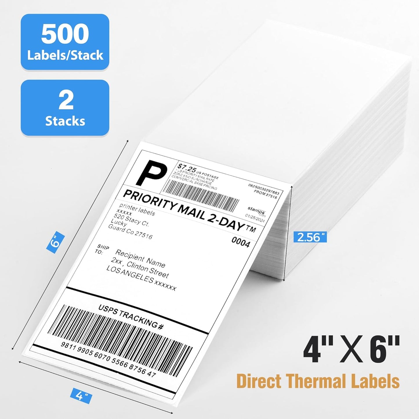 Fanfold 4" x 6" Direct Thermal Labels 1000 Thermal Printer Paper 2 Stacks Shipping Labels