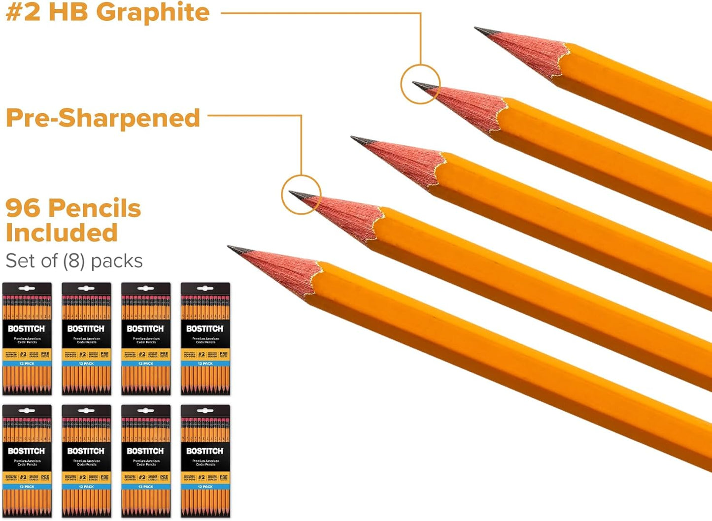 Bostitch Premium American Cedar Pencils, 60 Count