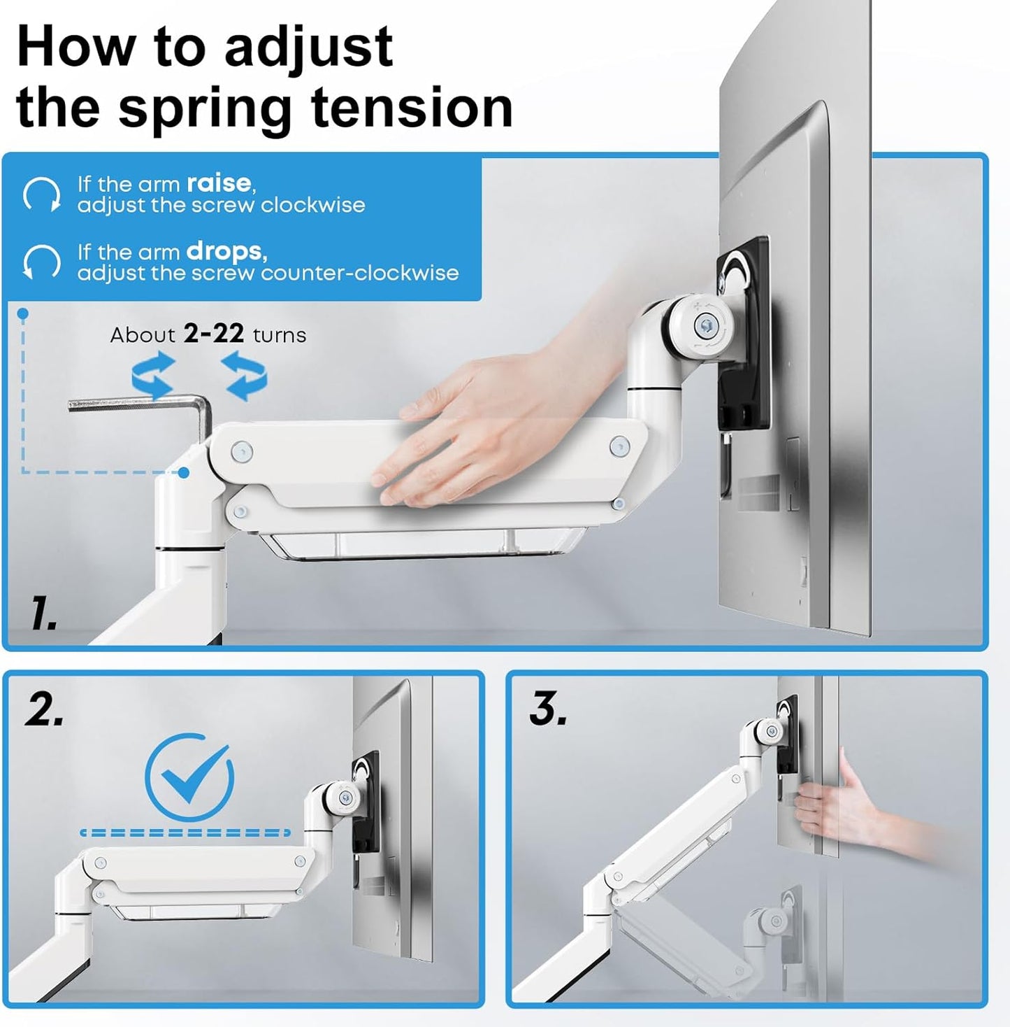 17-57 inch Ultrawide Monitor Arm - PUTORSEN, up to 59.4 lbs, Heavy Duty Monitor Arm for Flat/Curved Display and TV with VESA 75 * 75-200 * 200, with Steel Reinforcement Plate, White