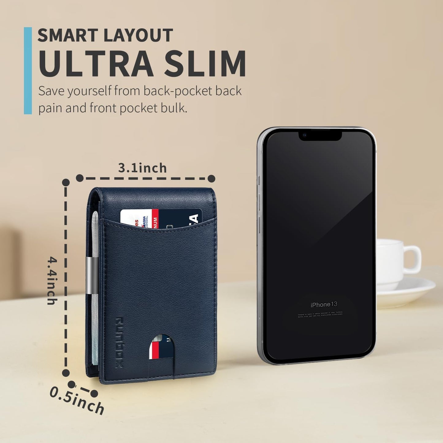 RUNBOX Money Clip Slim Wallets for Men RFID Blocking 11 Card Holder Minimalist Small Leather Bifold Men's Front Pocket Wallet Gift Box