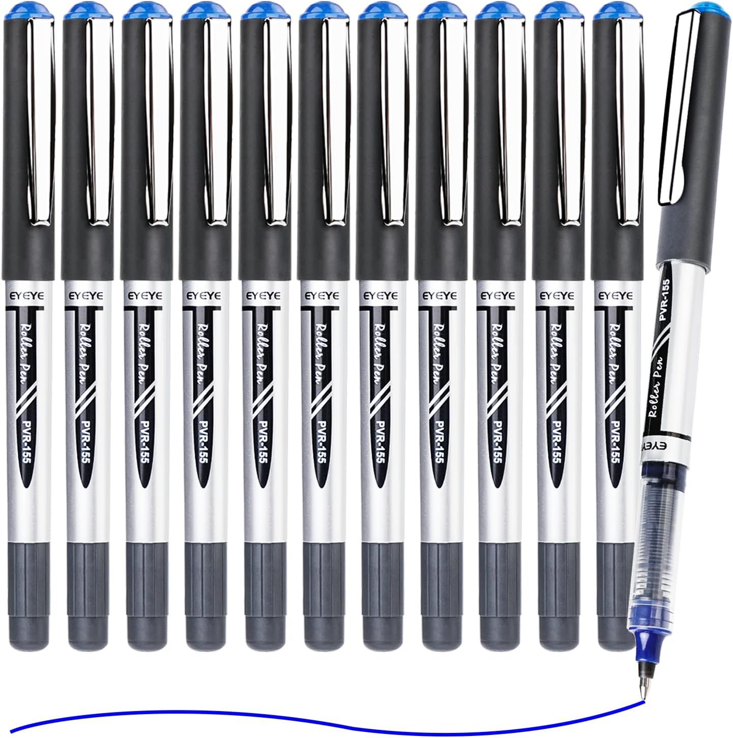 EYEYE 0.7mm Blue Pens Roller Ball, 12 Pack Medium Point Rollerball Pen Quick Dry, Liquid Ink Pens Fine Point Smooth Writing Pen for Journaling, Note Taking, Office, School Supplies