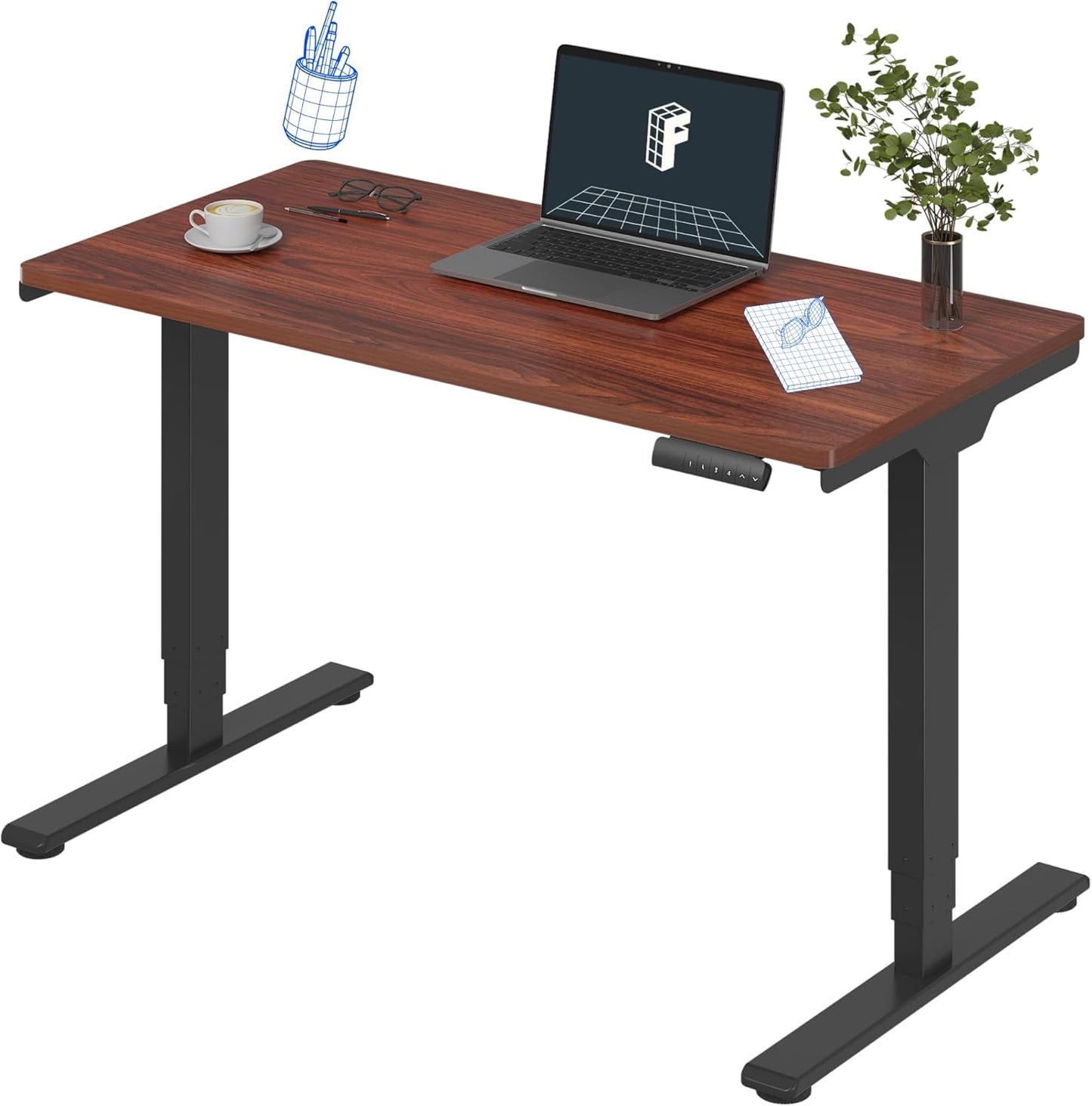 FLEXISPOT E6 Essential 3 Stages Dual Motor Electric Standing Desk 48x24 Inch Whole-Piece Board Height Adjustable Desk Electric Sit Stand Desk(Black Frame + Mahogany Desktop, 2 Packages)