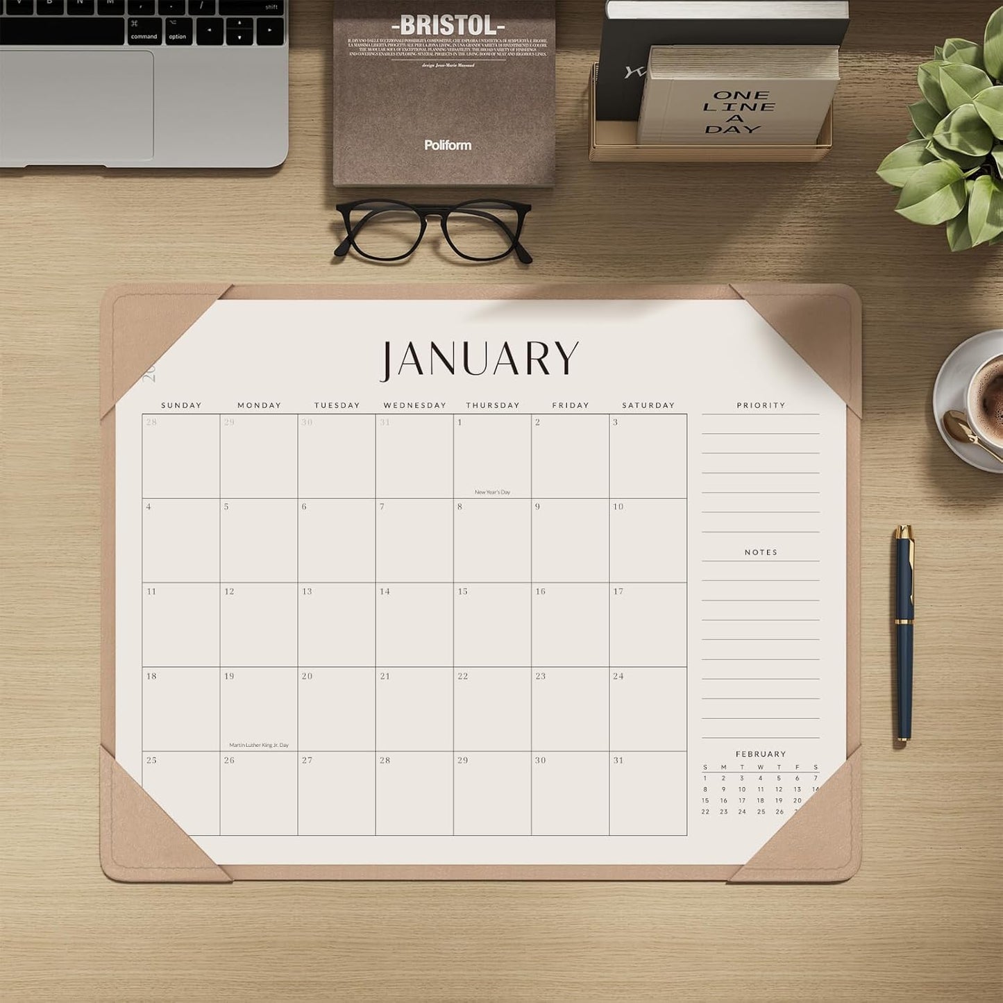 Jotsome Desk Calendar 2025-2026 with Desktop Mat, Large Desk Pad Calendar From Now to December 2026 22x17 inch, Desk Blotter Calendar for Home Office and School, Easy Planning, Apricot