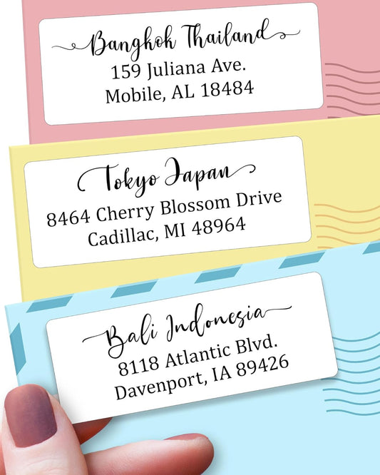 Personalized Return Address Labels Simple - Set of 240 Elegant Custom Mailing Labels for Envelopes, Self Adhesive Flat Sheet Rectangle Personalized Name Stickers (White)