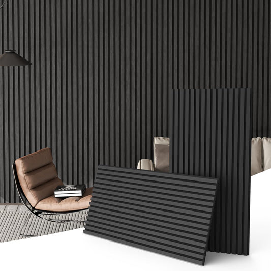 2 Pack Acoustic Wood Panels for Wall and Ceiling, 47.2" x 23.6" Wood Slat Wall Panel for Noise Reduction, Decorative Sound Proof Paneling for Office Studio Home Theater Kitchen Island, Black