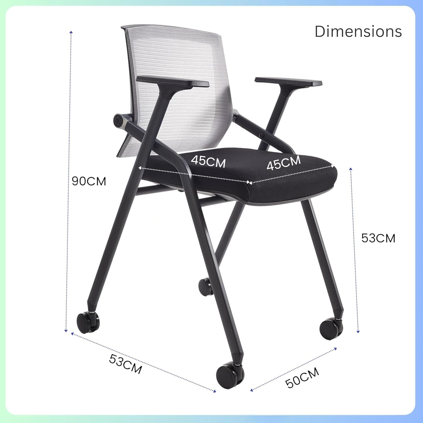 Conference Room Chairs, Folding Office Desk Chair with Lumbar Support and Sliding Armrest with Casters, Stackable Office Guest Chairs & Reception Chairs (2 Pack)