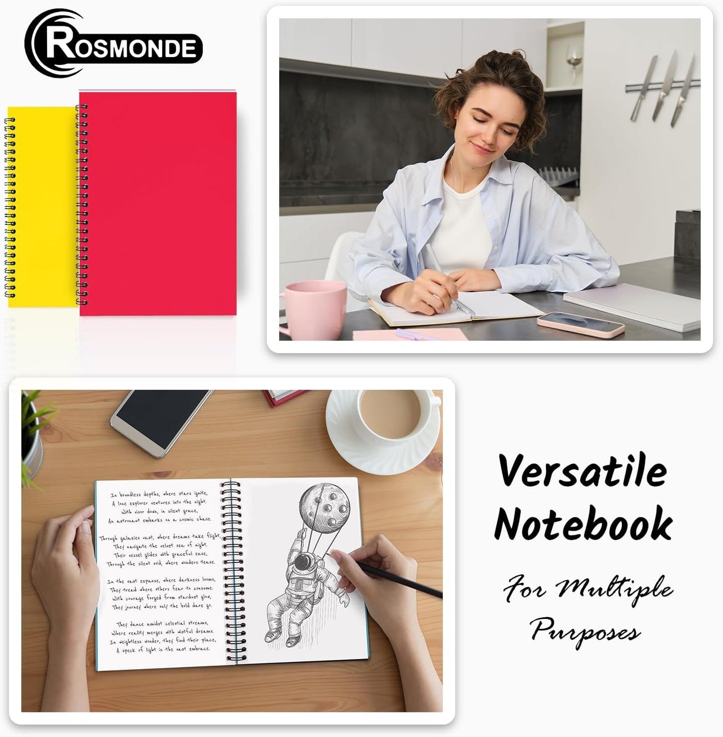 Blank Spiral Notebook, 12 Pack, 5.8 x 8.3, 120 Pages (60 Sheets), 100 GSM Unlined Drawing Notebooks, Assorted A5 Journals, No-Bleed, Sketching, Note Taking, Blank Journals for Office & School