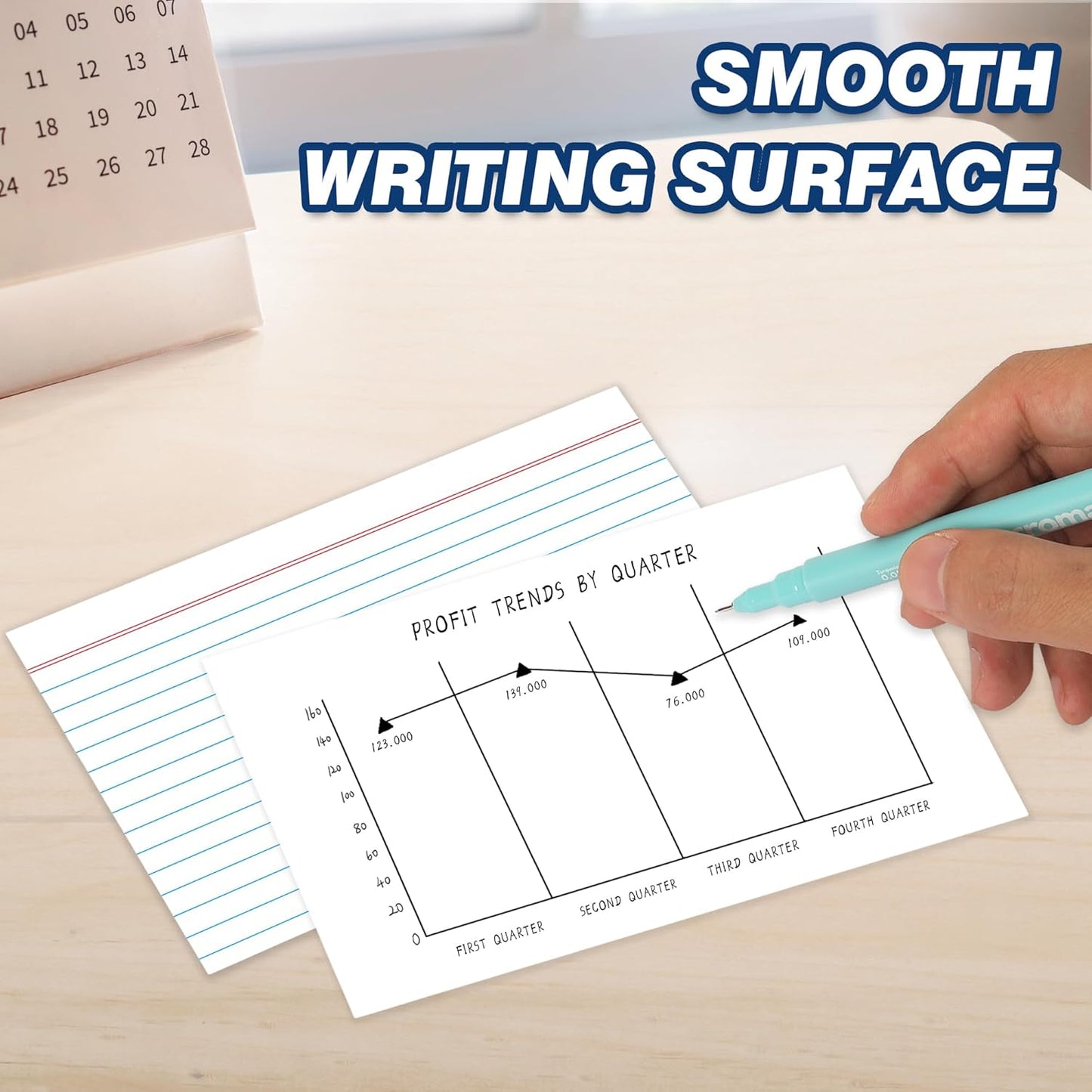 Chell Ruled Index Cards 4x6 Inch Heavyweight, 100 Count, Ruled Front and Blank Back, 65 lb. Cover Weight, White