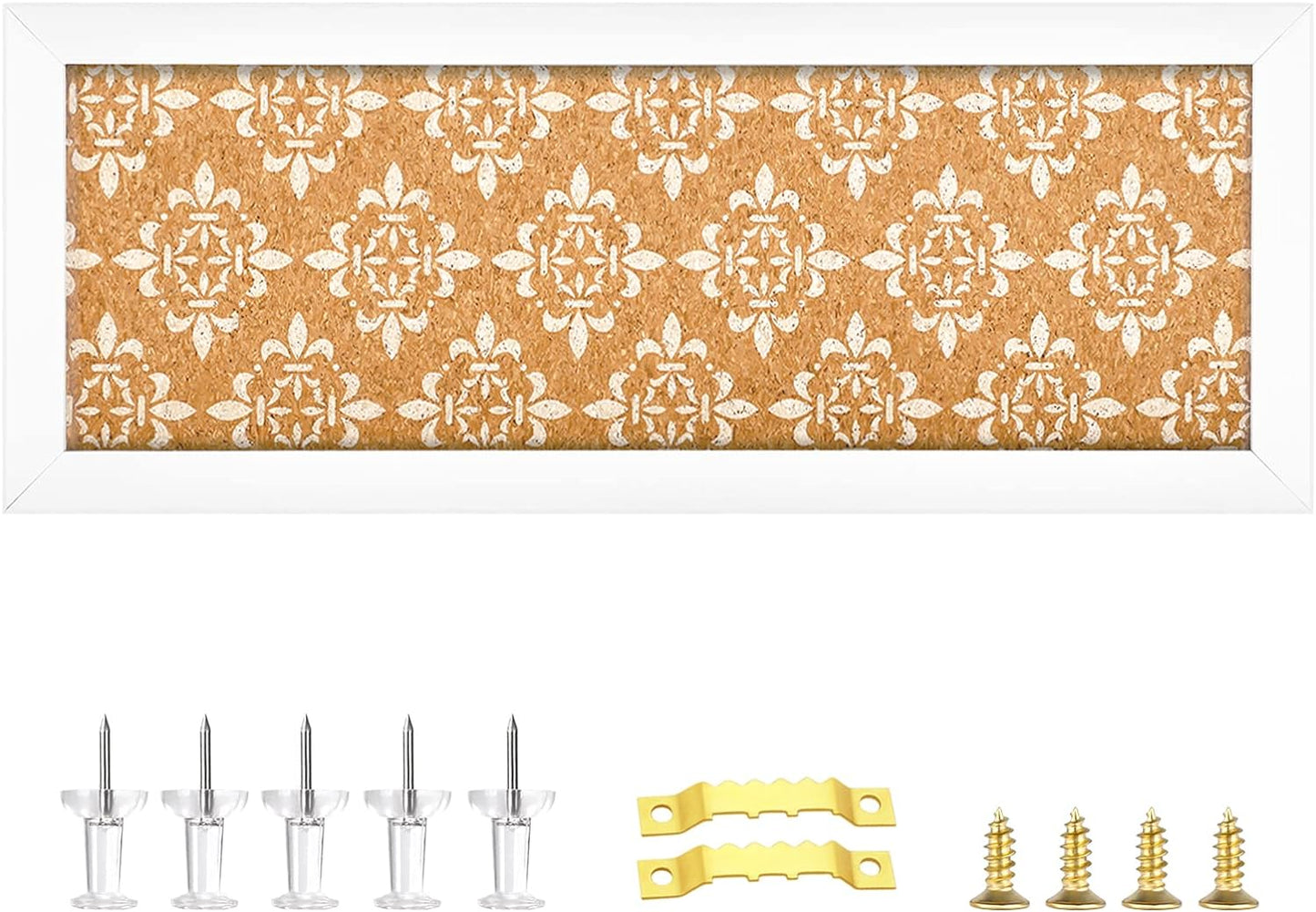 Long Decorative Cork Board for Walls, Bulletin Board with Floral Print, White Framed Pin Board Vision Board for Office School Bedroom and Dorm Room with Pins, Screws(1540,1pc)