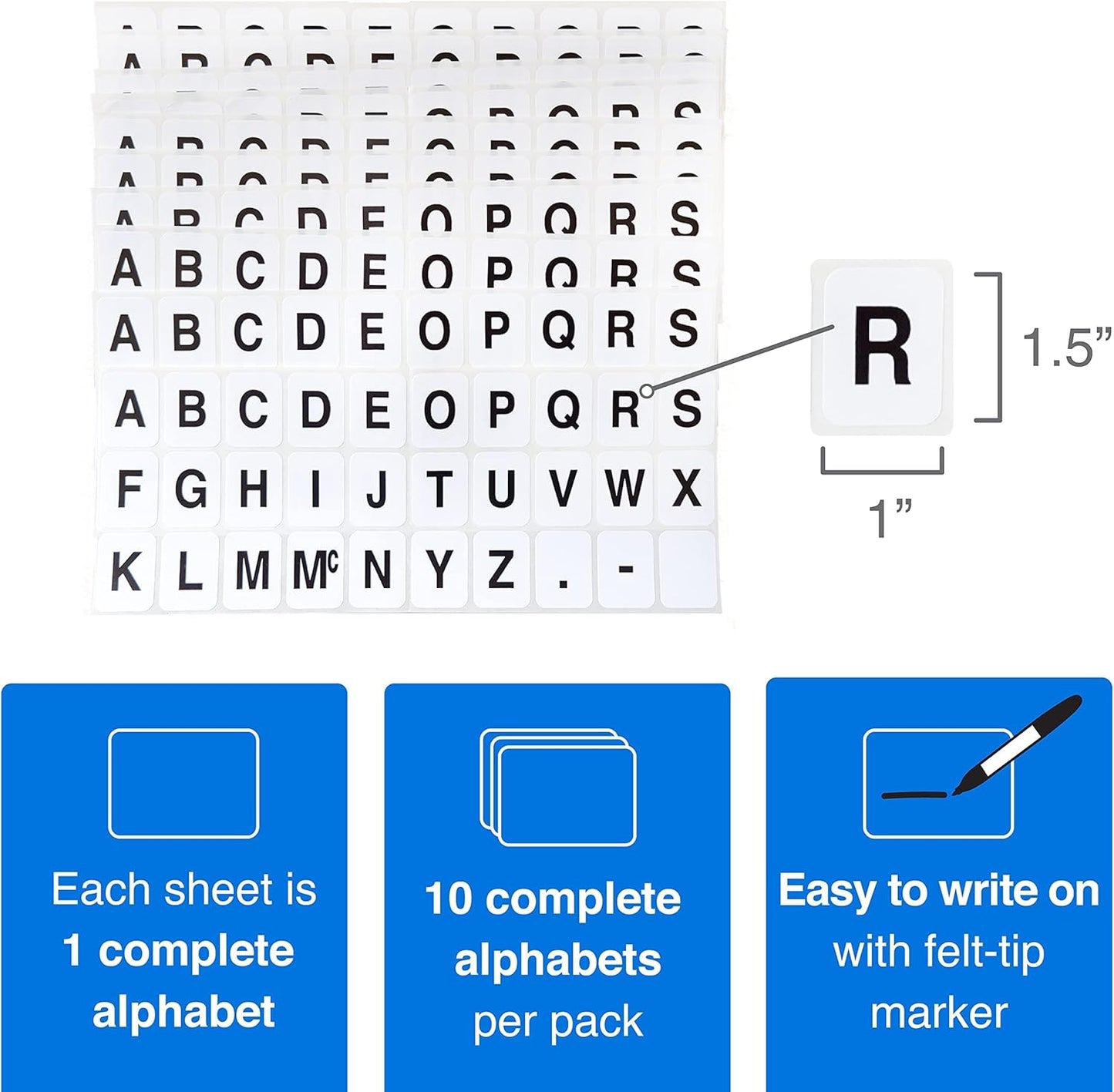 ChromaLabel 1 x 3/4 inch Alphabet Stickers, 10 Sheets/Pack, White