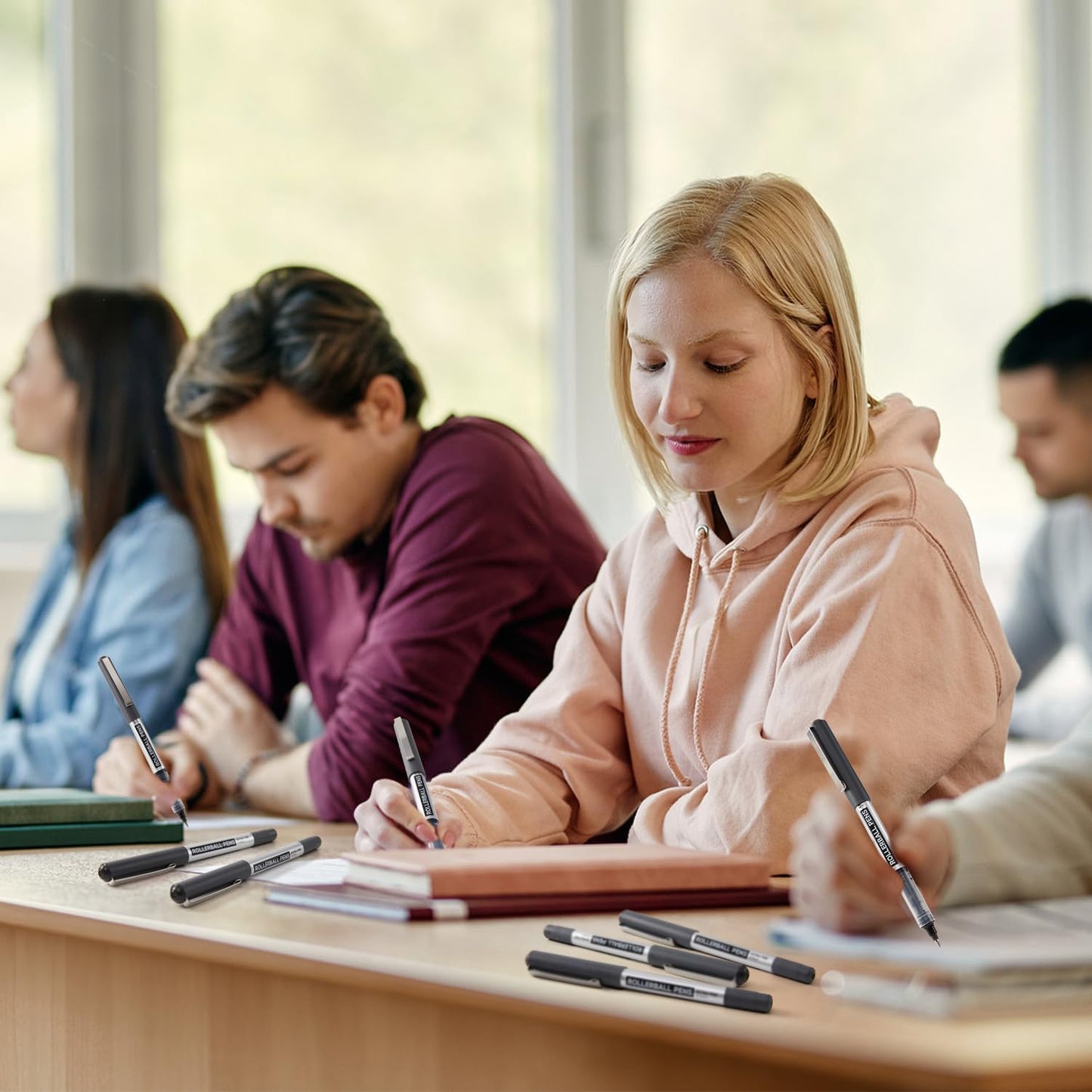 Shuttle Art RollerBall Pens, 25 Pack Black Fine Point Roller Ball Pens, 0.5mm Liquid Ink Pens for Writing Journaling Taking Notes School Office
