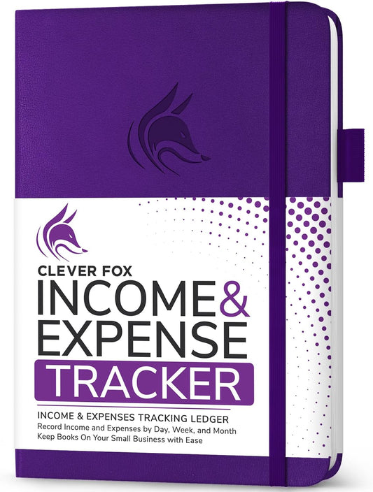 Clever Fox Income & Expense Tracker – Accounting & Bookkeeping Ledger Book for Small Business – 1-Year Record Notebook, A5 (Purple)