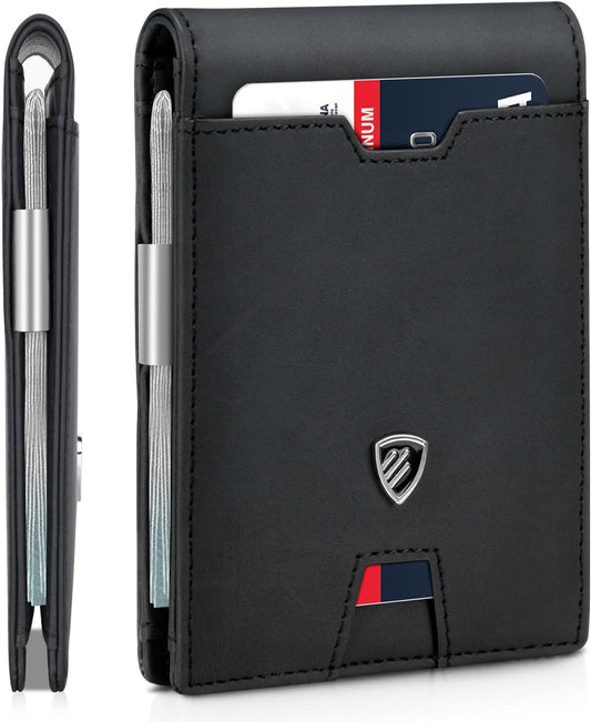 RUNBOX Mens Slim Wallet with Money Clip RFID Blocking Bifold Credit Card Holder for Men with Gift Box