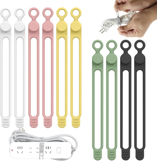 Silicone Cable Straps,10PCS 7.1"Cord Ties, Reusable Cable Ties，Travel Cord Organizer，Wire Organizer Ties for Kitchen,Home,School,Bundle Storage for Cables Etc（5 Colors）