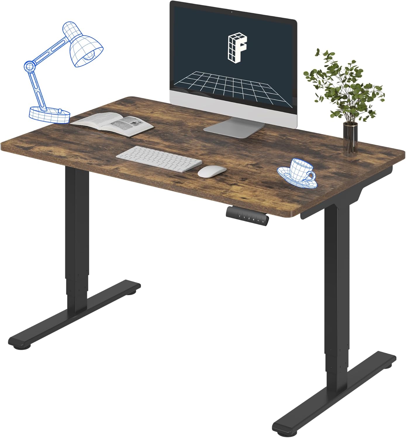 FLEXISPOT E6 Essential 3 Stages Dual Motor Electric Standing Desk 48x30 Inch Whole-Piece Board Height Adjustable Electric Sit Stand Desk(Black Frame + Special Walnut Top, 2 Packages)