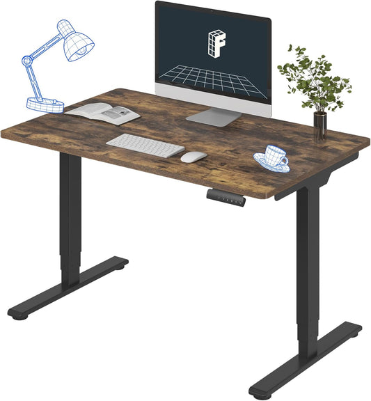 FLEXISPOT E6 Essential 3 Stages Dual Motor Electric Standing Desk 48x30 Inch Whole-Piece Board Height Adjustable Electric Sit Stand Desk(Black Frame + Special Walnut Top, 2 Packages)