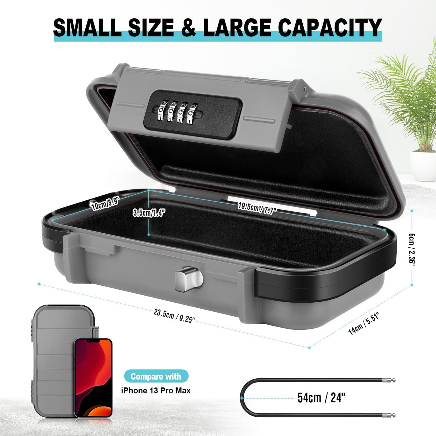 BKNOOU Portable Safe with Removable Chain, Anti-Theft Beach & Travel Safe Box, Waterproof Combination Lock Box for Dorm, Hotel, Car, Home, Office