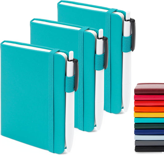 feela 3 Pack Pocket Notebook Journals with 3 Black Pens, A6 Mini Cute Small Journal Notebook Bulk Hardcover College Ruled Notepad with Pen Holder for Office School Supplies, 3.5”x 5.5”, Emerald