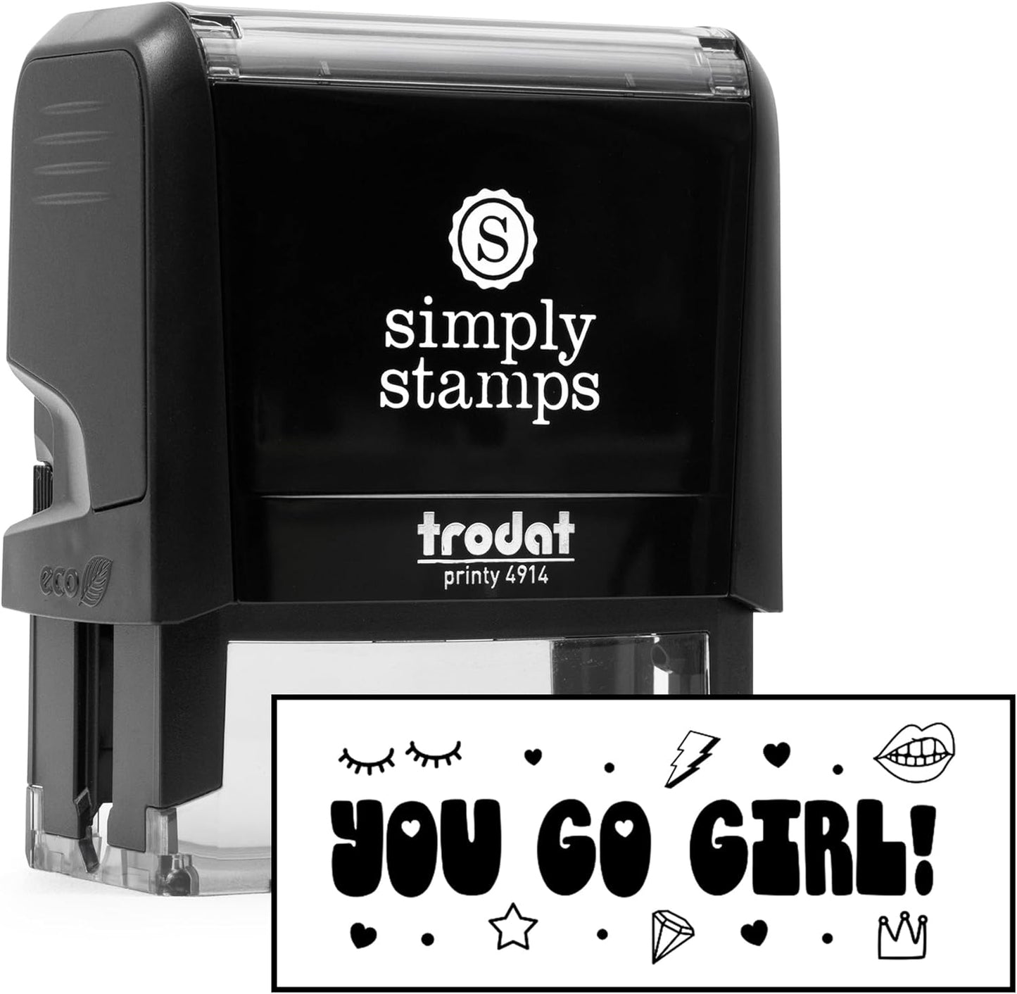 Custom Self-Inking Teacher Stamps | 49 Designs | Fun Teacher Phrases | Grading Made Easy | Classroom, Teacher and Library Book Stamps (You Go Girl!, Xtra Wide)