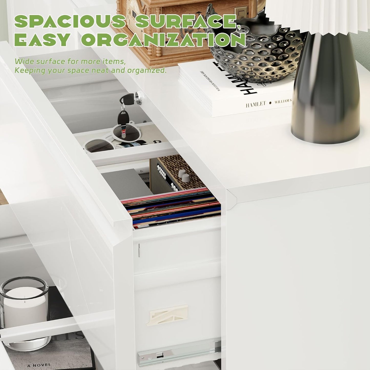 Superday Lateral File Cabinet 3 Drawer Metal File Cabinet with Lock, White Filing Cabinets for Home Office, Locking Filing Cabinets Hanging Files Letter/Legal/F4/A4