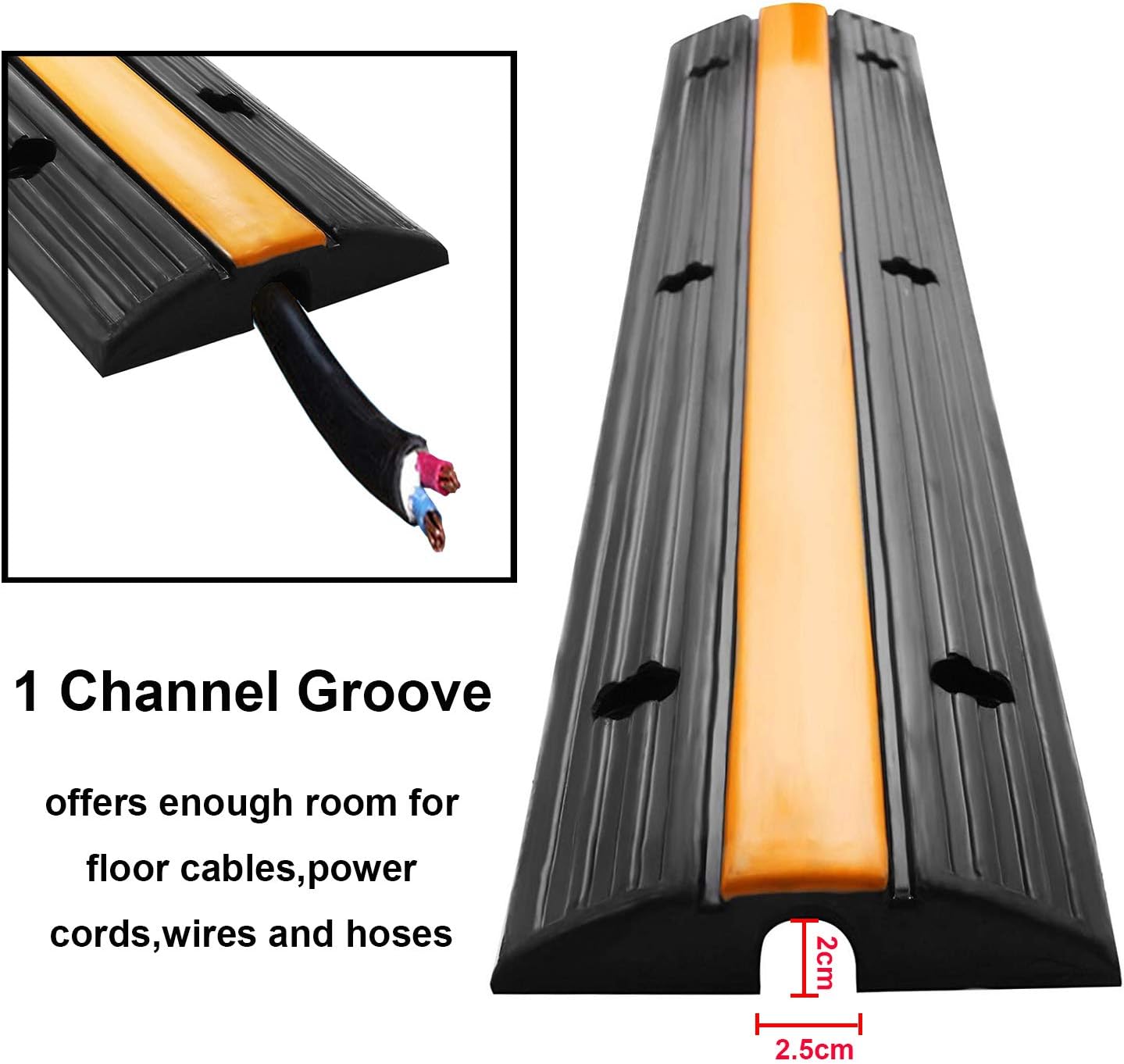 Reliancer 4 Pack 1-Channel Rubber Cable Protector Ramp Traffic Speed Bump 18000lbs Capacity Heavy Duty Cable Protective Cover Ramp Driveway Hose Cord Track Protector Wires Concealer for Garage Parking