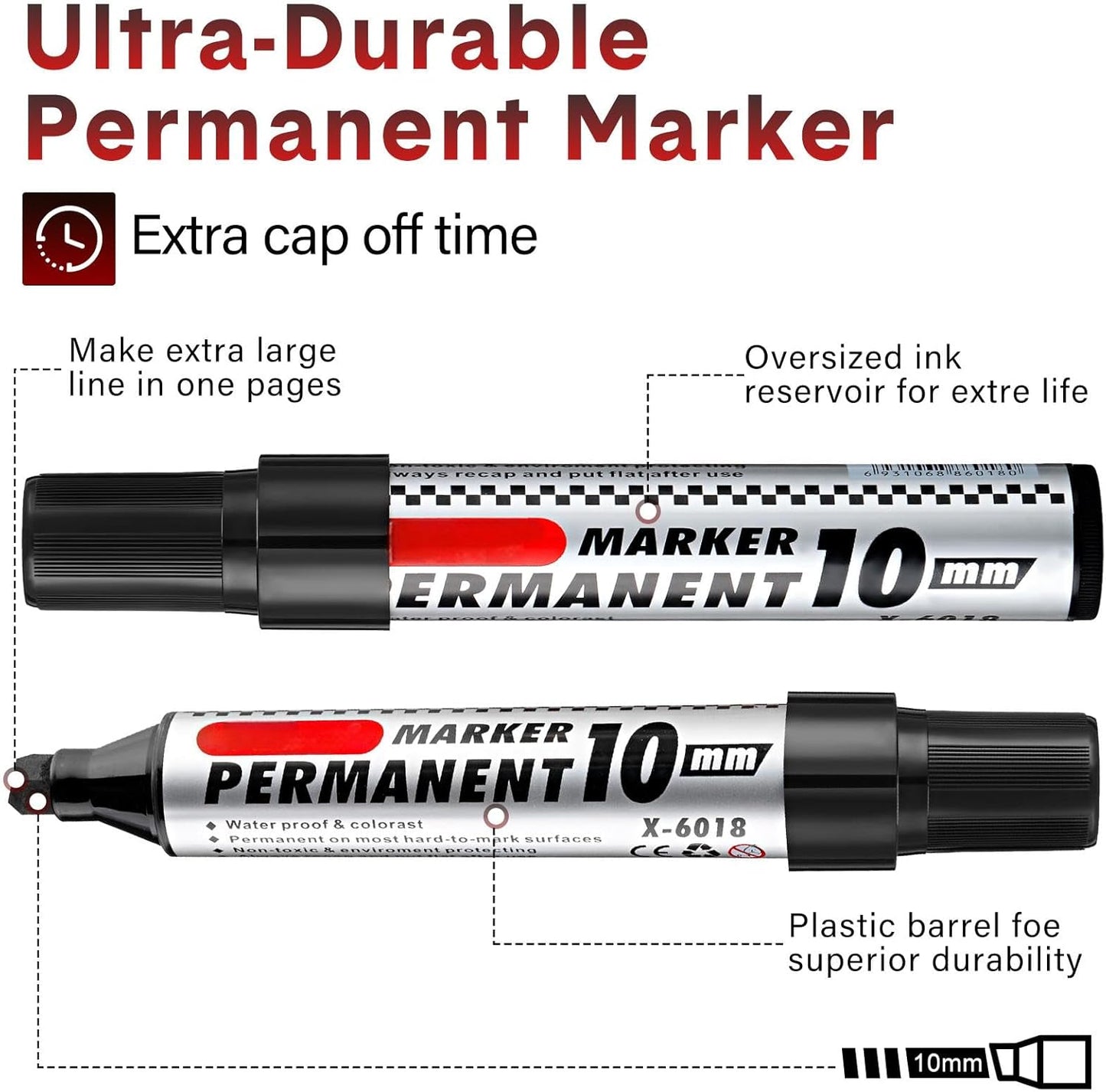 Thenshop 48 Pcs Jumbo Size Permanent Markers Bulk Waterproof Chisel Tip Marker Pens for Industrial Use Work on Wood Metal Plastic Stone Glass(Black)