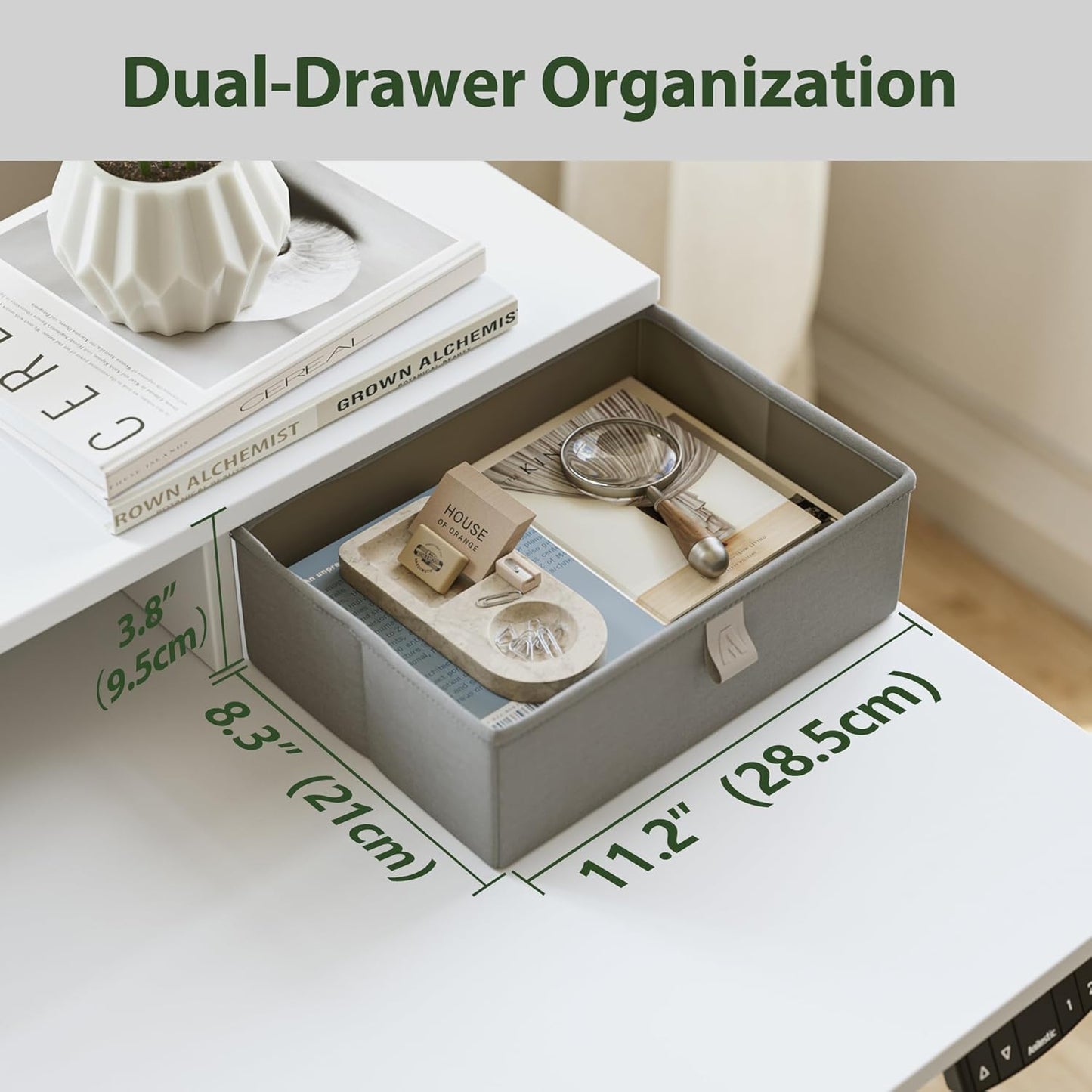 Agilestic 53 x 24 Inches Height Adjustable Electric Standing Desk with 2 Drawers, Stand Up Electric Desk Adjustable Height, Sit Stand Computer Gaming Table with Splice Board, White