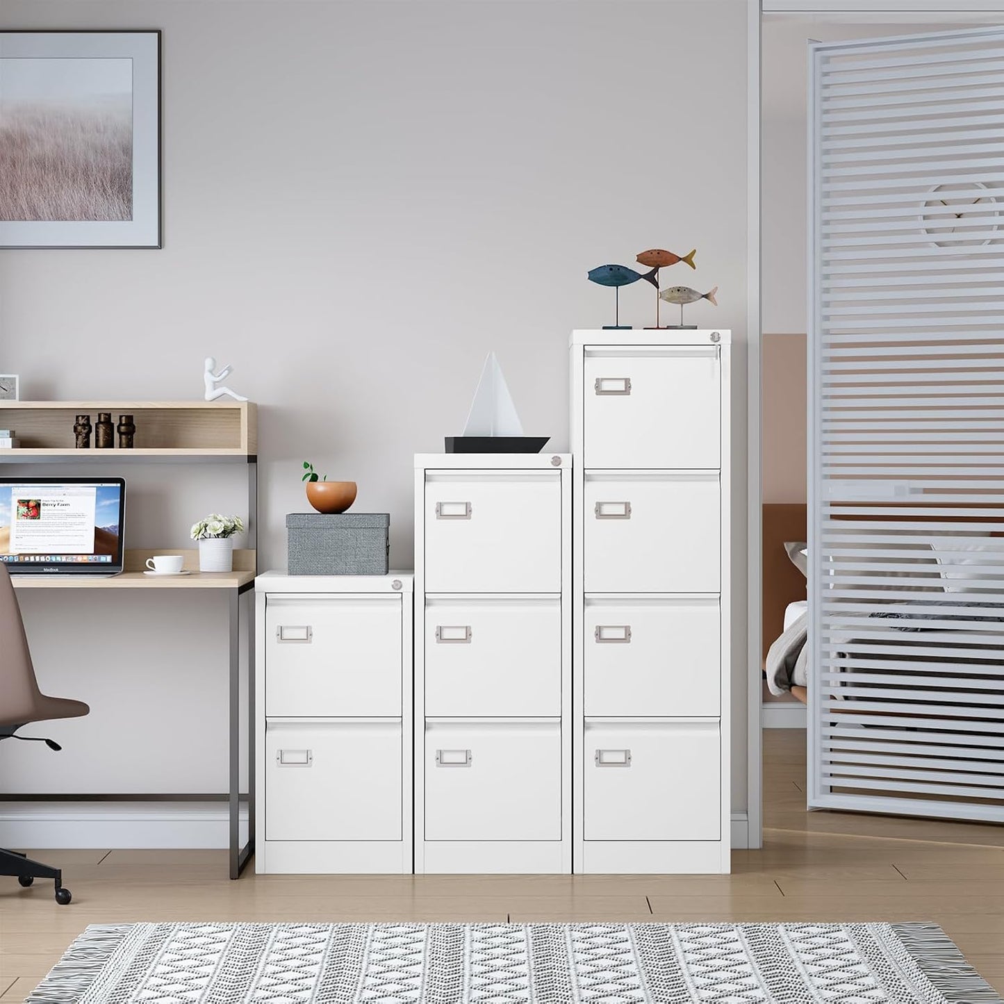 SISESOL 4 Drawer File Cabinet with Lock and Tag,White Vertical File Cabinet,Narrow Locking Filing Cabinets with Drawers,Metal Filing Storage for Home Office Fit A4 Legal/Letter Size,-Assembly Required