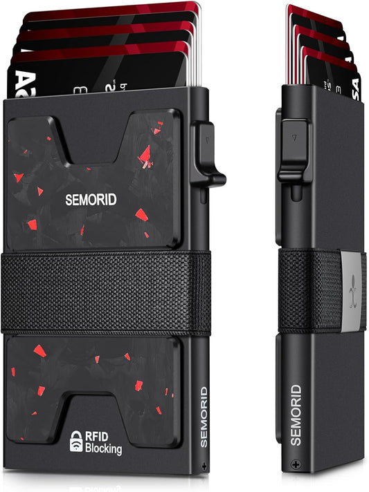 Slim Wallet for Men, Minimalist RFID Blocking Mens Card Wallet - Pop Up Credit Card Holder, Thin Metal Case with Cash Band, Hold 12+ Cards