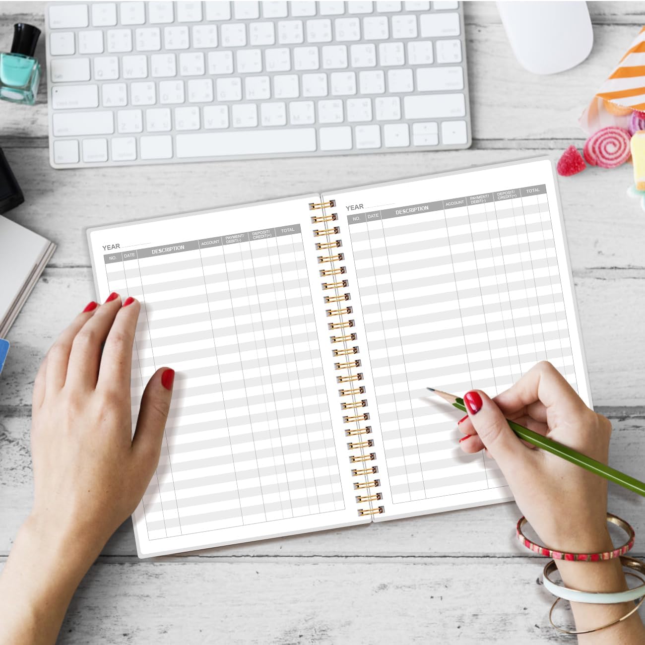 Accounting Ledger Book - A5 Ledger Book for Bookkeeping, Small Businesses & Personal Use, Expense Tracker Notebook for Tracking Money, Expenses, Deposits & Balance, 5.8" x 8.4", Blue Flowers