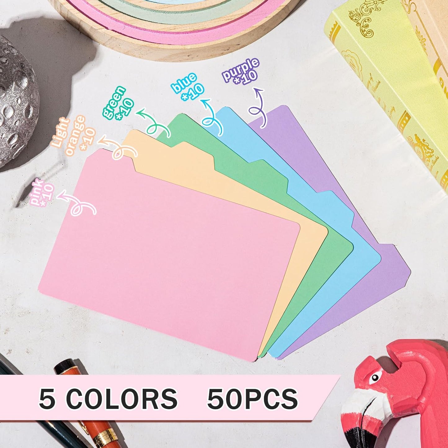 Harloon 52 Pcs Dry Erase Index Card Guide Set Include 50 Index Card Dividers 2 Number Alphabet Sticker with Tabs Photo Dividers for Office Business Back to School Supplies(4 x 6 Inch,Candy)