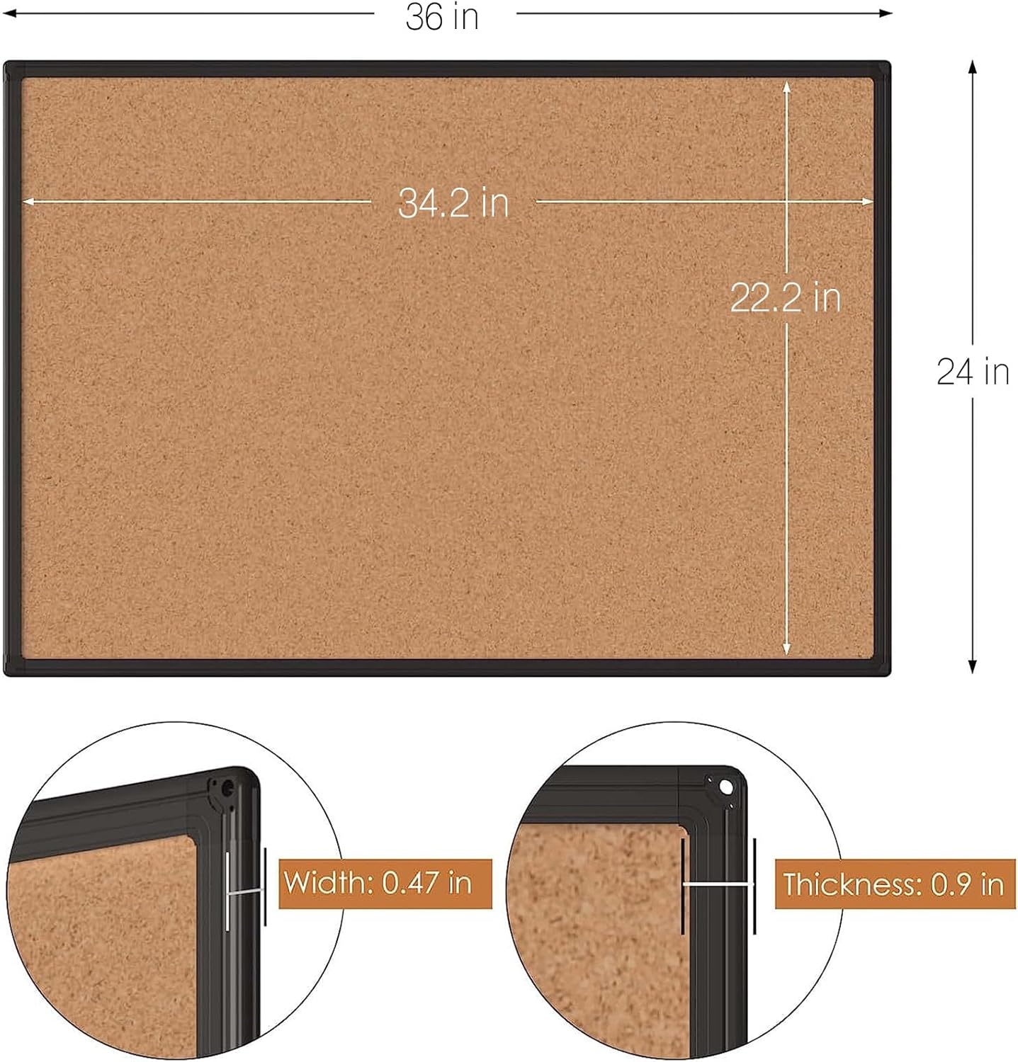 Board2by Cork Board Bulletin Board 24 x 36, Black Aluminium Framed 2 x 3 Corkboard, Office Board for Wall Cork, Large Wall Mounted Notice Pin Board with 16 Push Pins for School, Home & Office