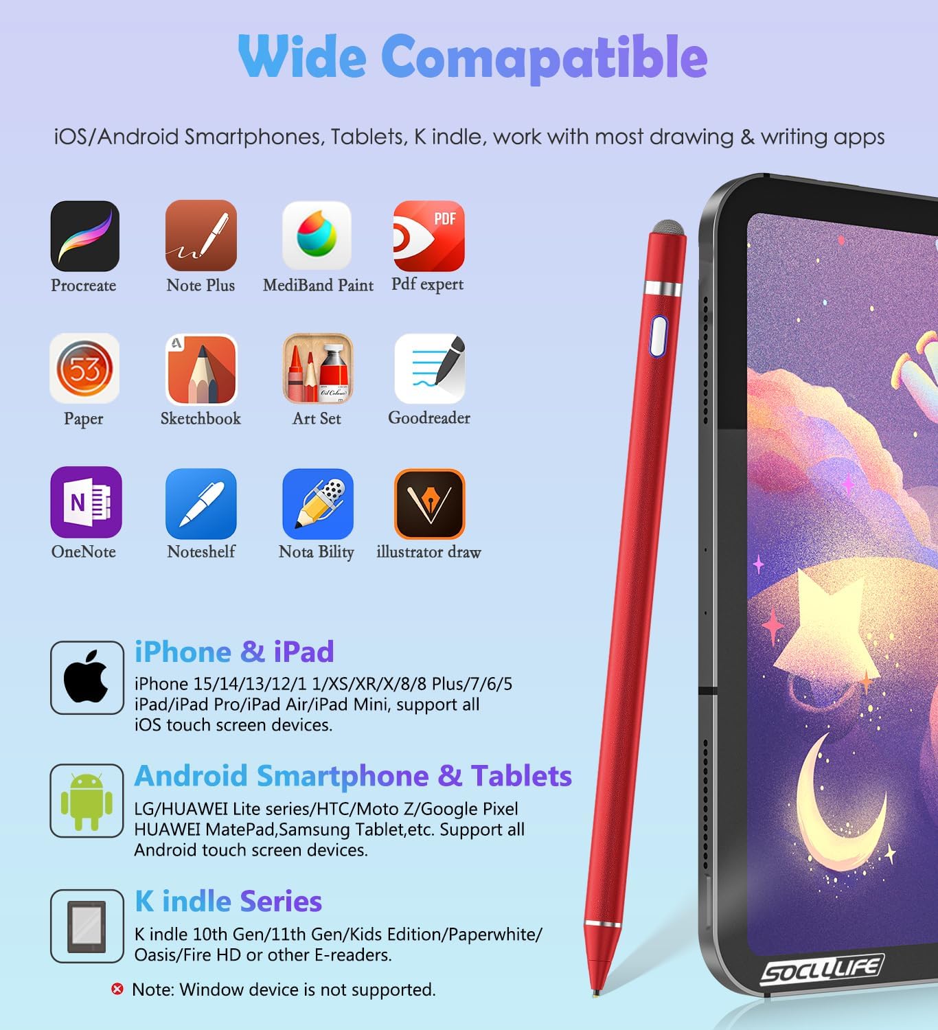 Active Stylus Pen for Touch Screens, Dual Pen Tips for Drawing &Writing,High Precise Universal Digital Pencil for Tablet/Phone/Sam-Sung/K-indle,i-Pad Air/Pro/Mini,A-pple i-Phone 16/15/14/13/12/11/X/8