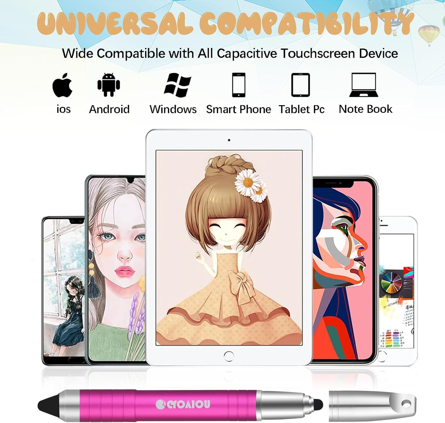 Stylus Pen for iPhone, Universal Capacitive Stylist Pens for Touch Screens with Magnetic Cap, Kids Stylus Pens Pencil for Ipad iPhone Mini Pro Air Chromebook Kindle Samsung - Pink