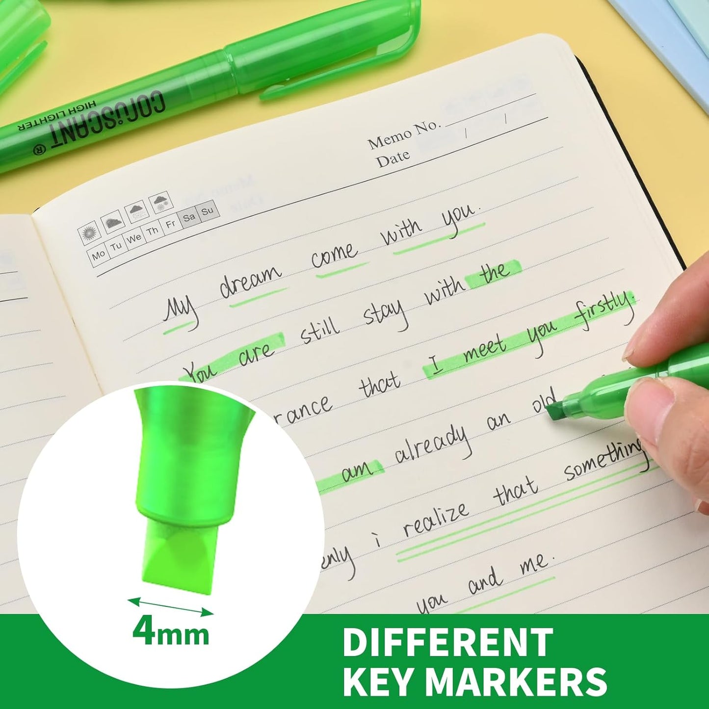 coruscant Green Highlighter,40 Packs of highlighters, Chisel Tip Marking, Quick Drying, No Bleed for Teacher Students Organizing and Coloring in the Classroom, Home, Office