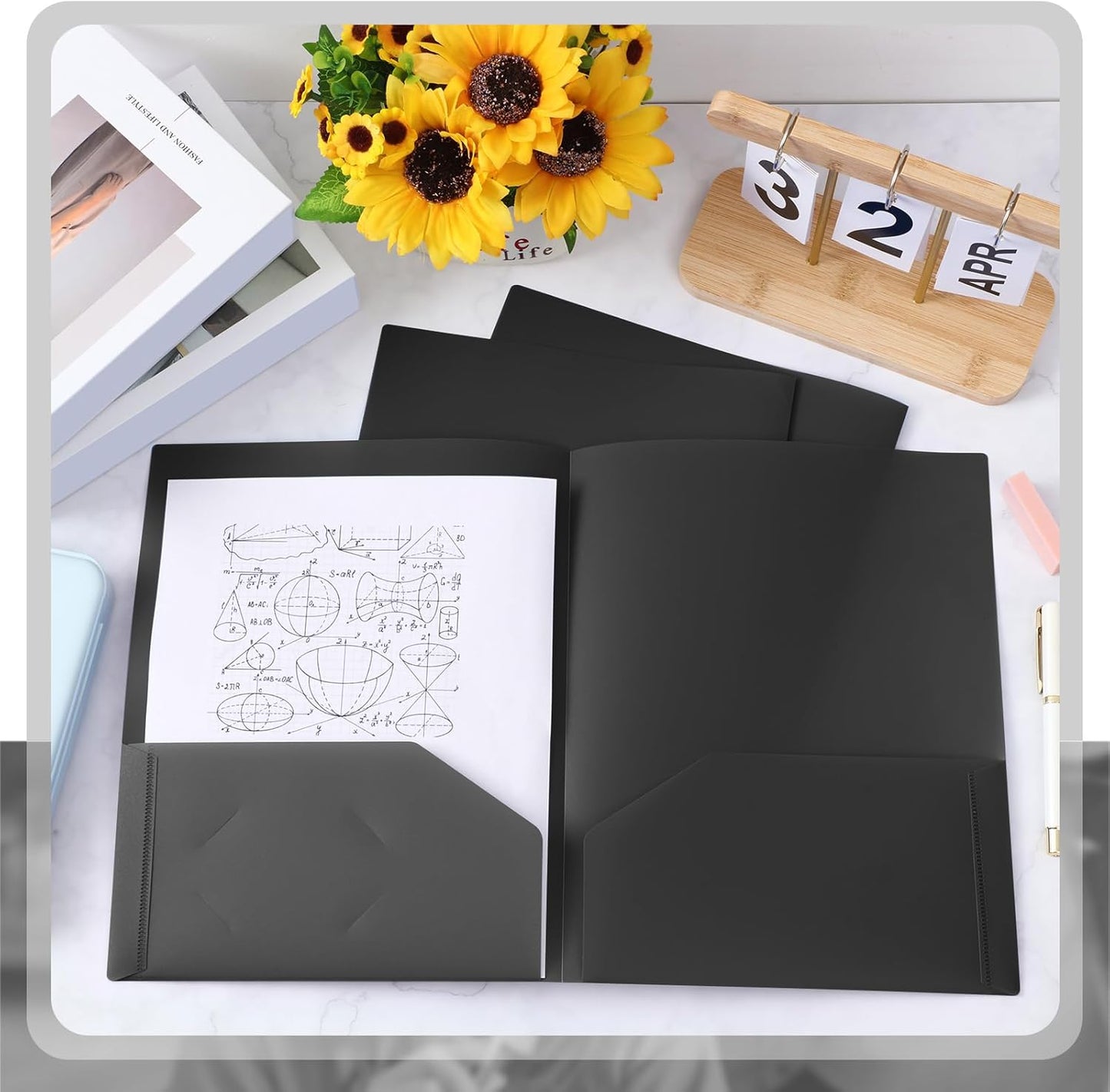 Gueevin 200 Pcs Two Pocket Folders Bulk Plastic File Folder with 2 Pockets Letter Size Paper Heavy Duty Durable Portfolios Case for Home Office School Business 11.61 x 9.45 Inch (Black)