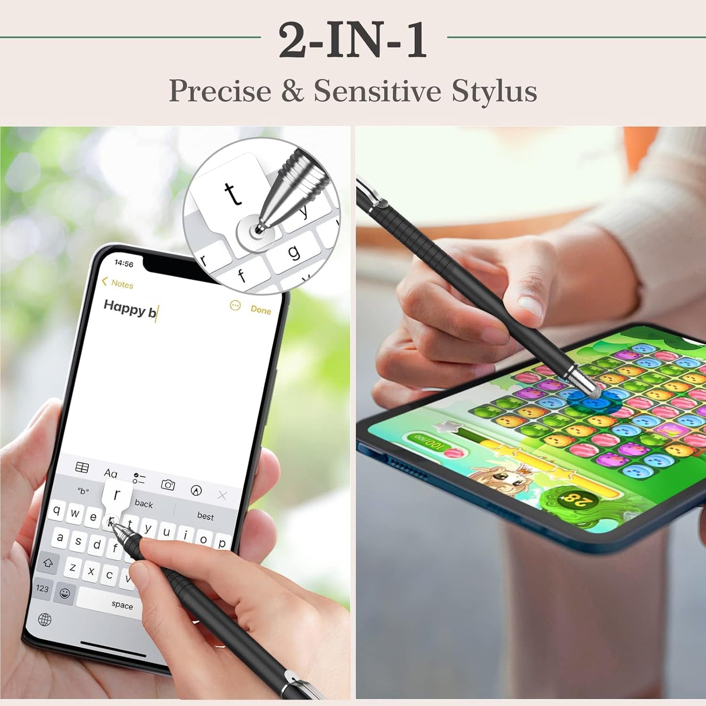 MEKO(2 Pcs) [2 in 1 Precision Series] Disc Stylus/Styli for All Touch Screen Devices Bundle with 4 Replaceable Disc Tips, 2 Replaceable Fiber Tips - (Black/Gold)