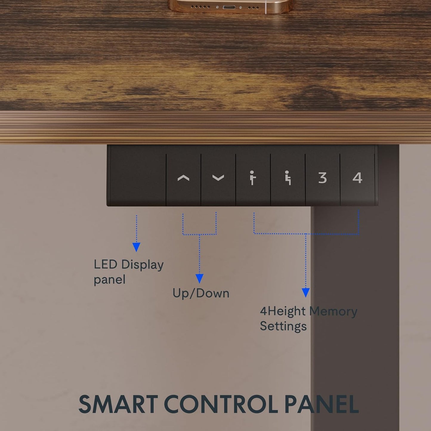 FLEXISPOT One-Piece Electric Standing Desk, 55 x 28 Inches Adjustable Desk with Seamless Desktop, Memory Controller Height Adjustment (Black Frame + Rustic Brown Desktop, 2 Packages)