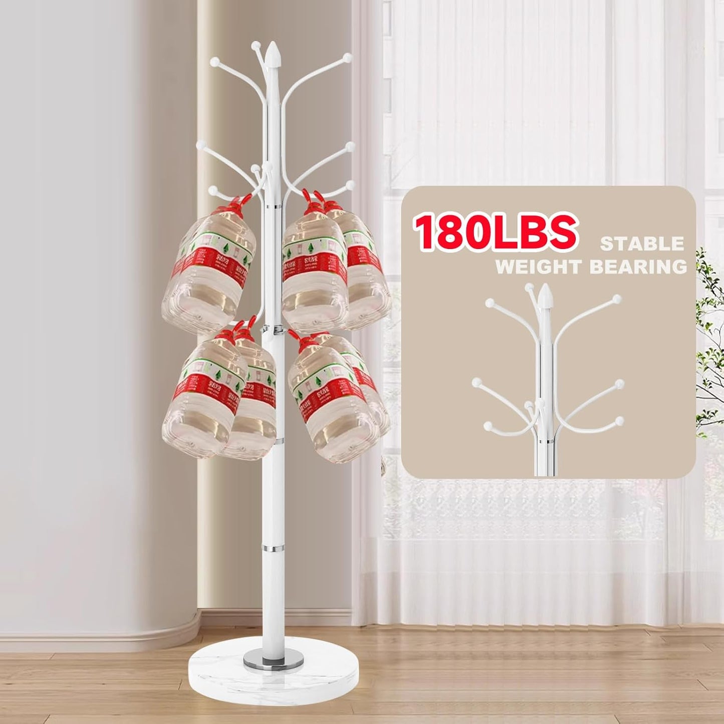 Modern Metal Coat Rack Stand, Coat Rack Freestanding with Natural Marble Base, Sturdy Heavy Duty Coat Racks with 12 Hooks, Coat Hall Tree Stand for Entryway, Office (12 HOOKS-White)